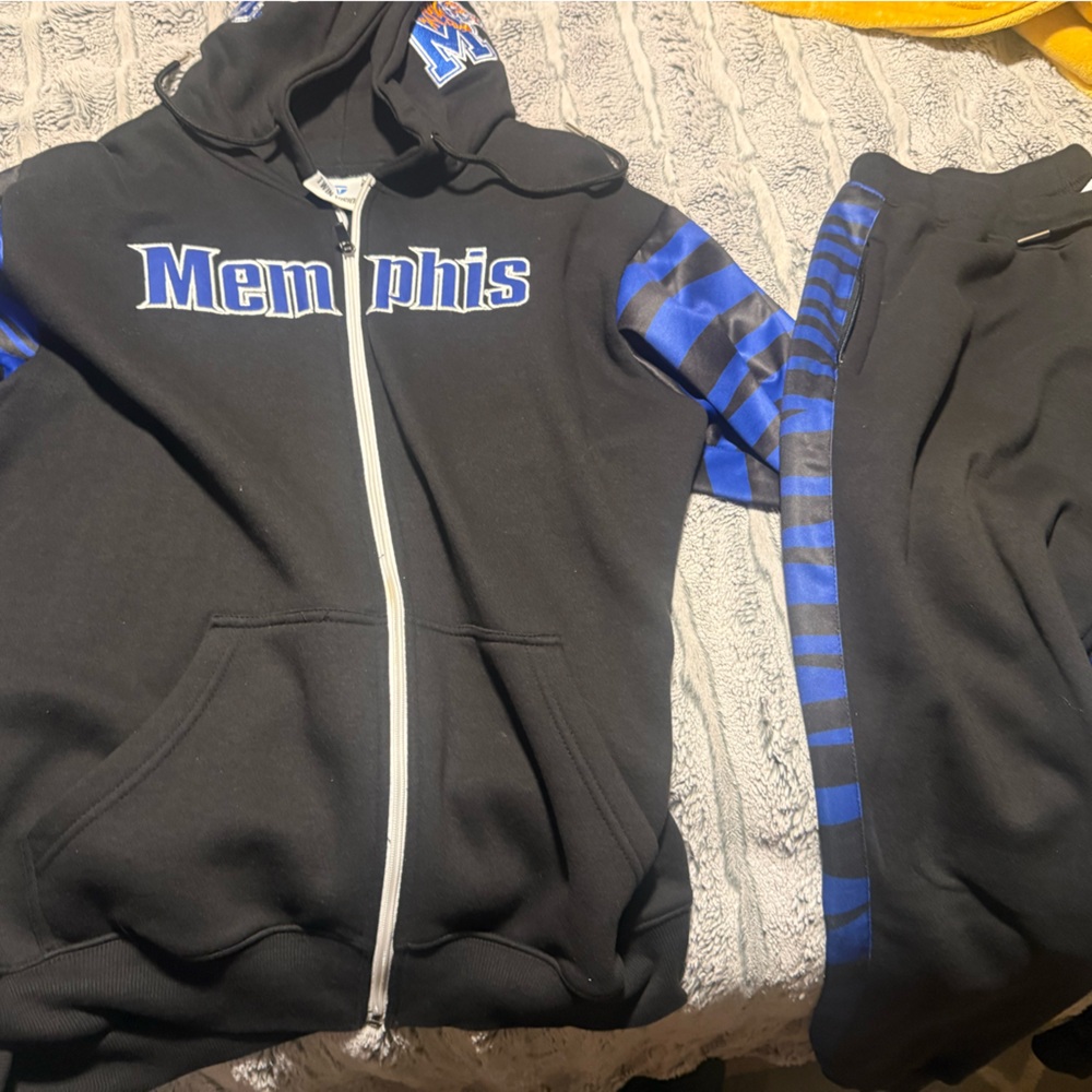 Memphis Full‑Zip Hoodie in Black with Royal Blue Accents